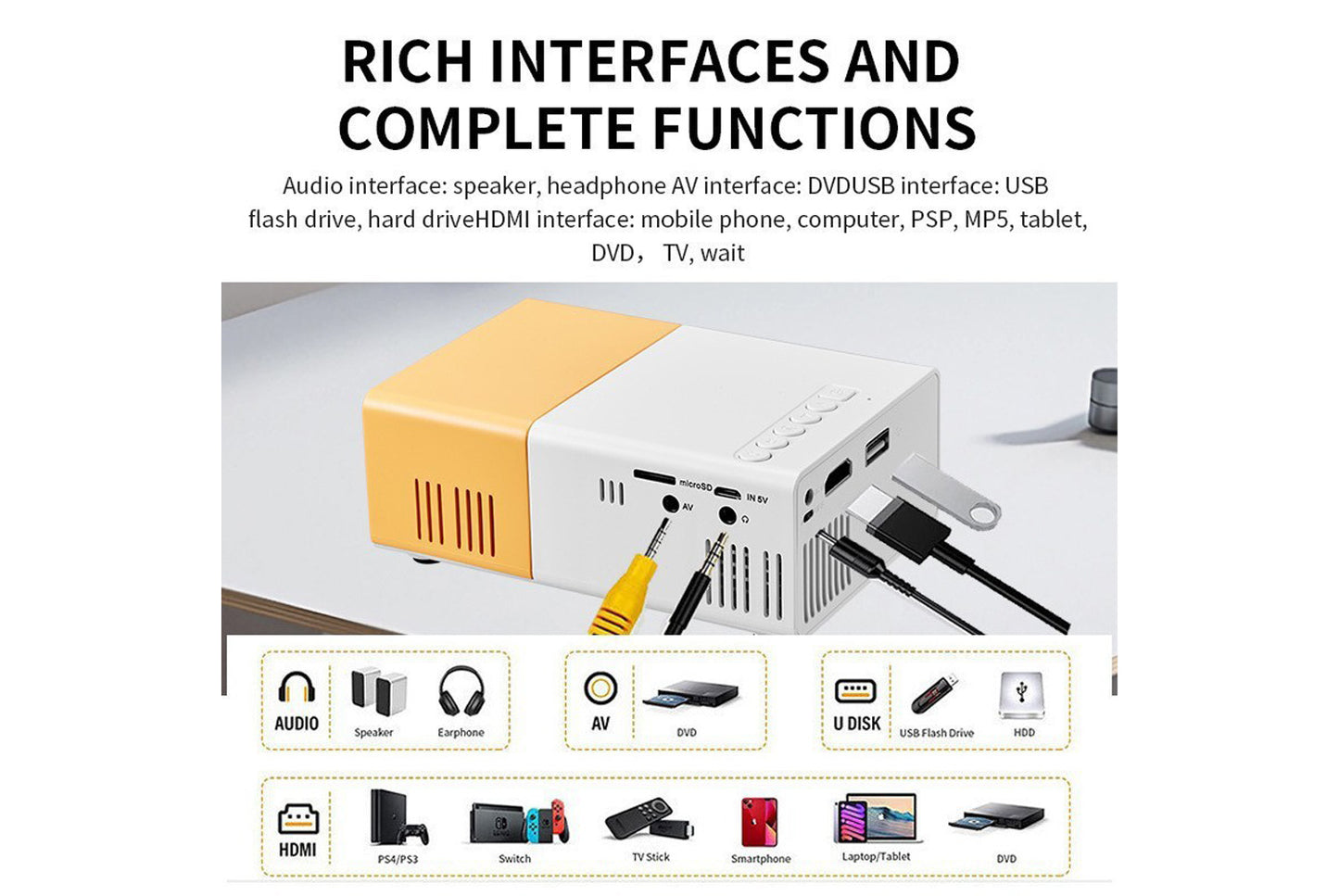 **Wired Screen Mirroring Home Projector (UK Standard Plug)**