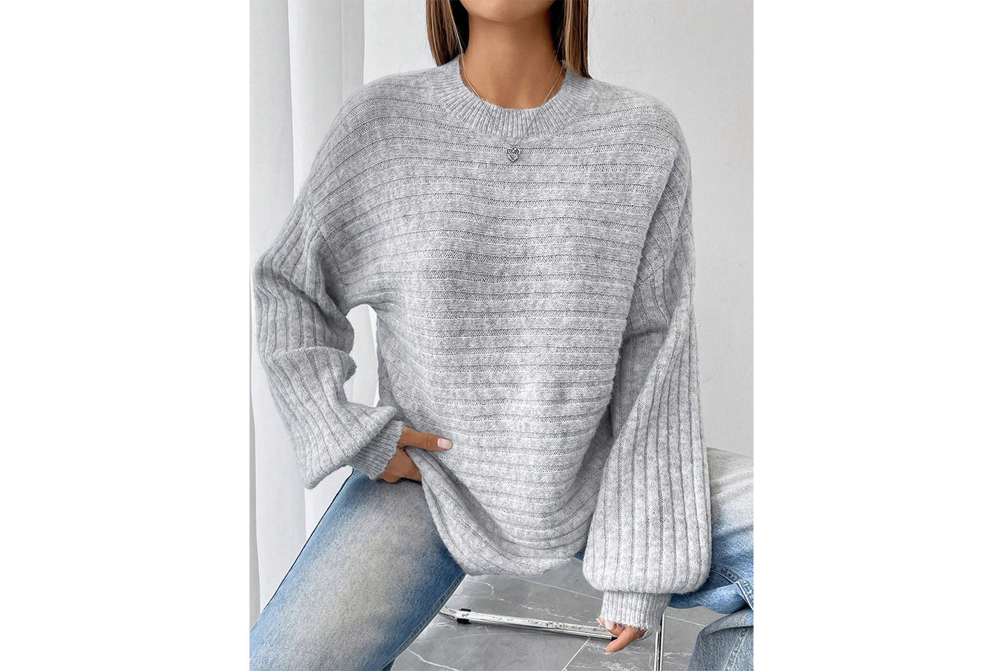 Loose-fitting Ribbed Knit Sweater