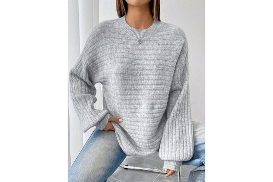 Loose-fitting Ribbed Knit Sweater