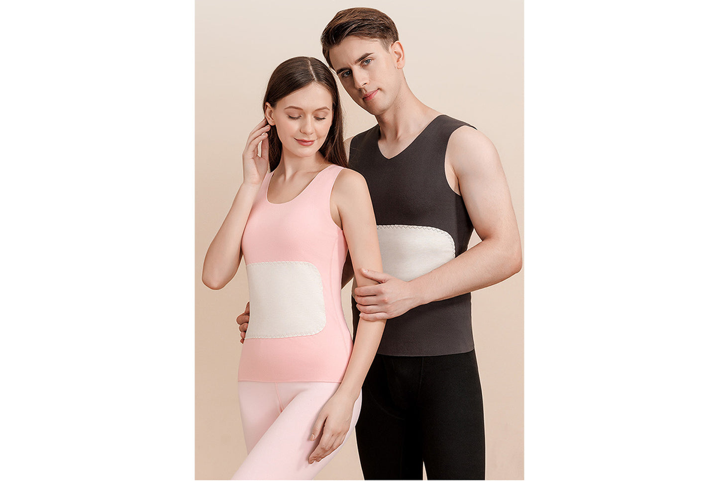**Couple Large Patch Seamless Warm Vest Set**