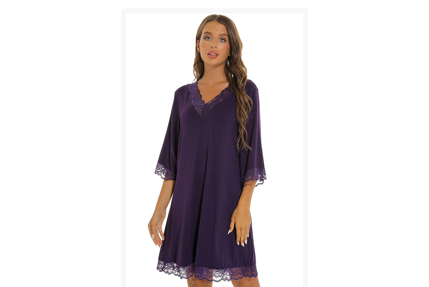 **Women's Sexy Lace V-Neck Cotton Loungewear Pajamas**