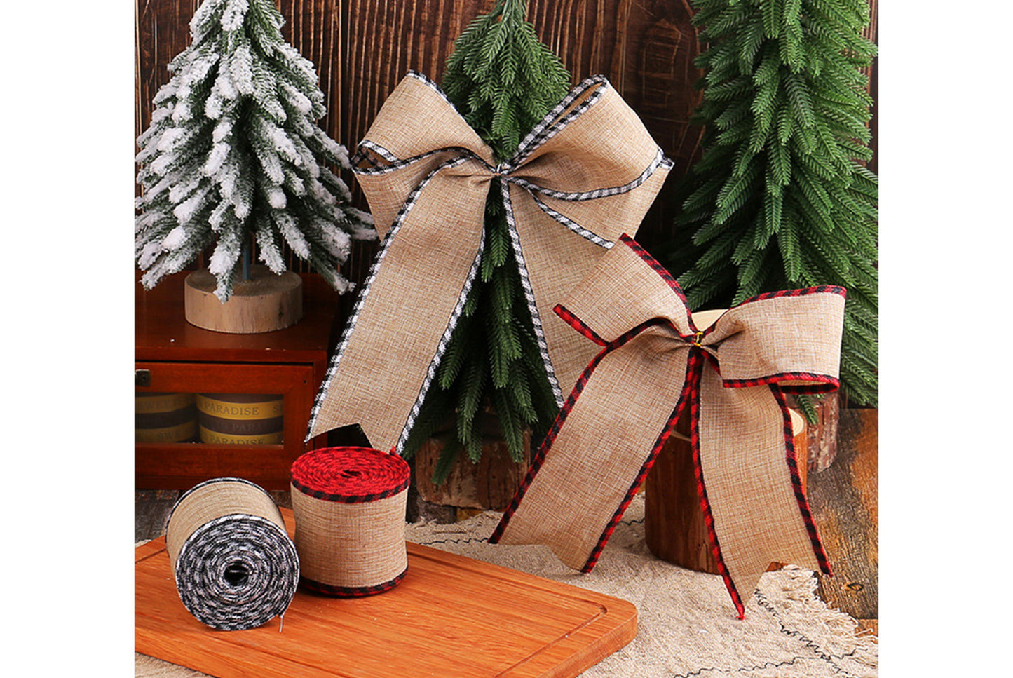 Christmas Linen Plaid Ribbon - DIY Gift Wrapping Decorative Ribbon