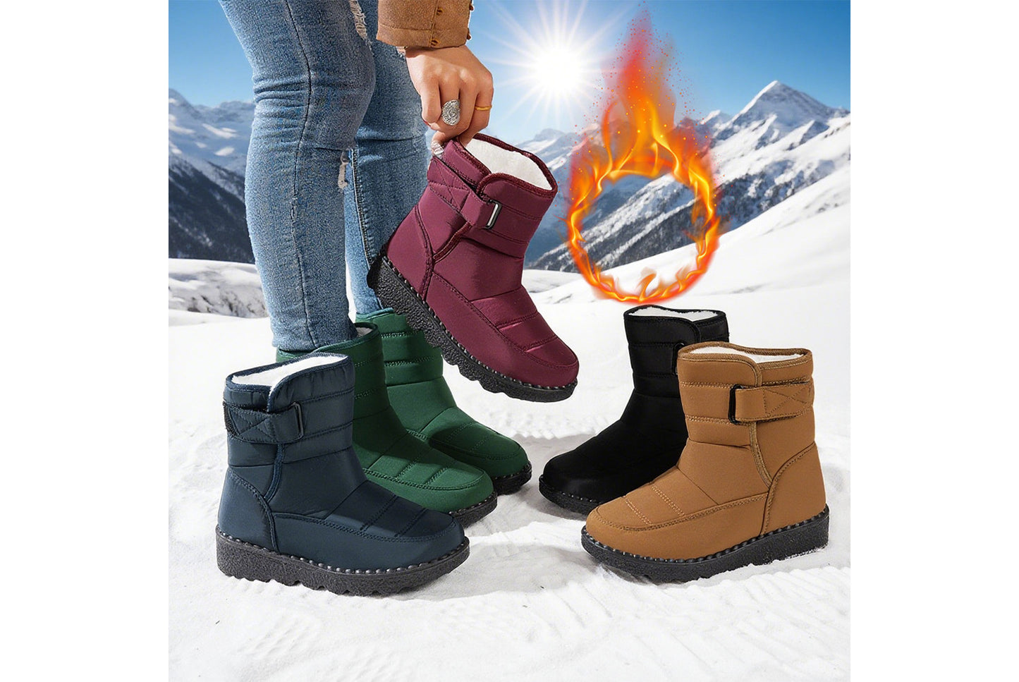 **Women's Waterproof Rabbit Fur Snow Boots**