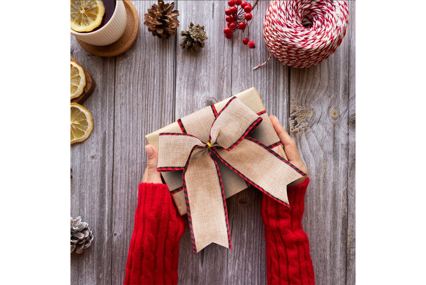 Christmas Linen Plaid Ribbon - DIY Gift Wrapping Decorative Ribbon