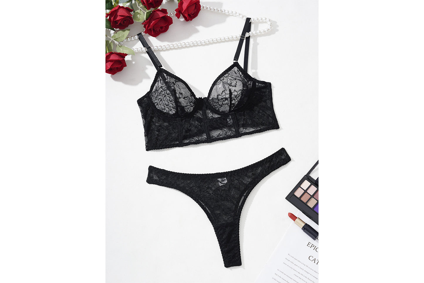 **Lace Floral Fishbone Bra Set - Sexy Sheer Two-Piece Bra**