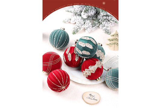 10cm Colored Diamond Flocked Christmas Ball Pendant Set (4-Pack)