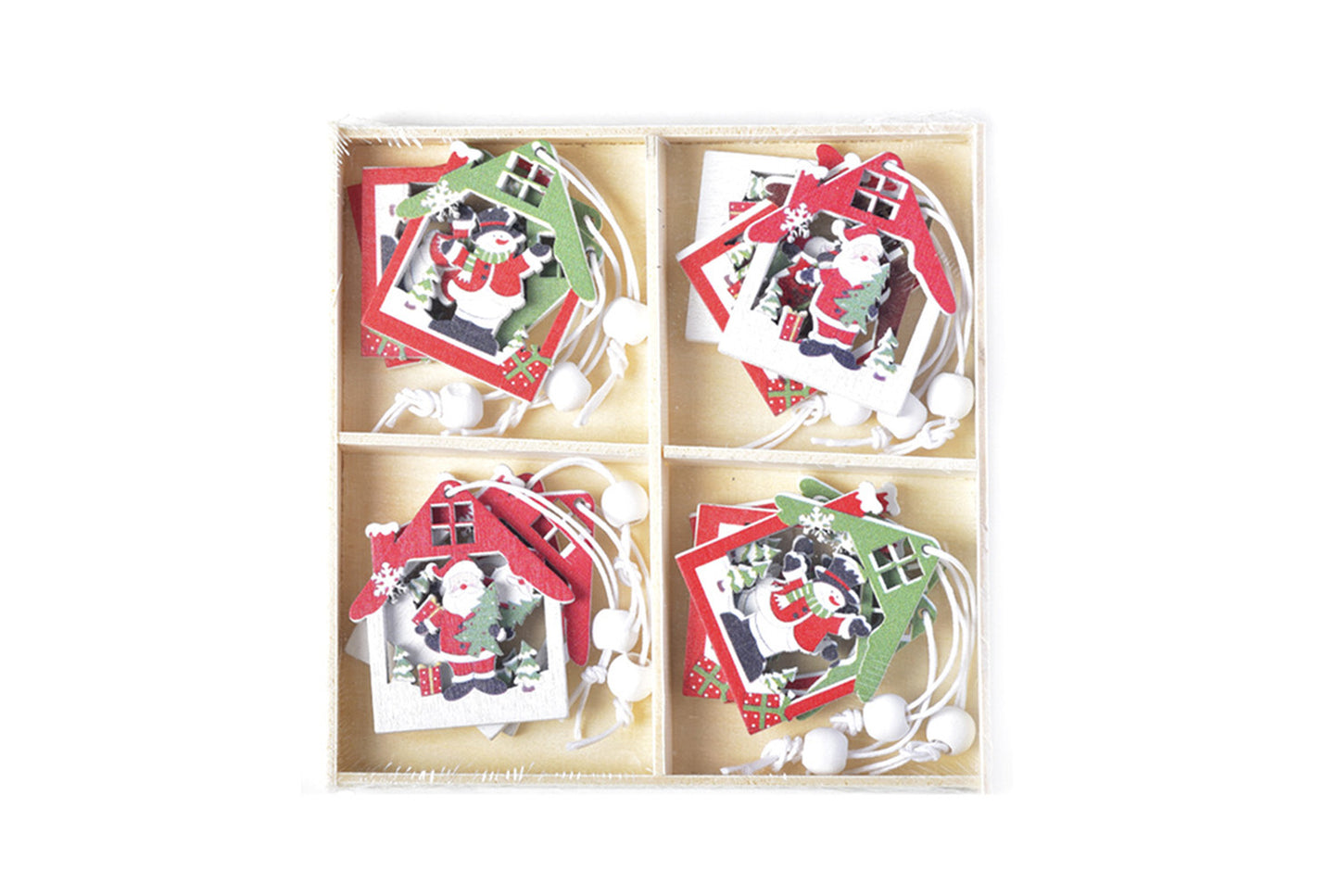 **Wooden Box Christmas Ornament Set - Holiday Decorations**