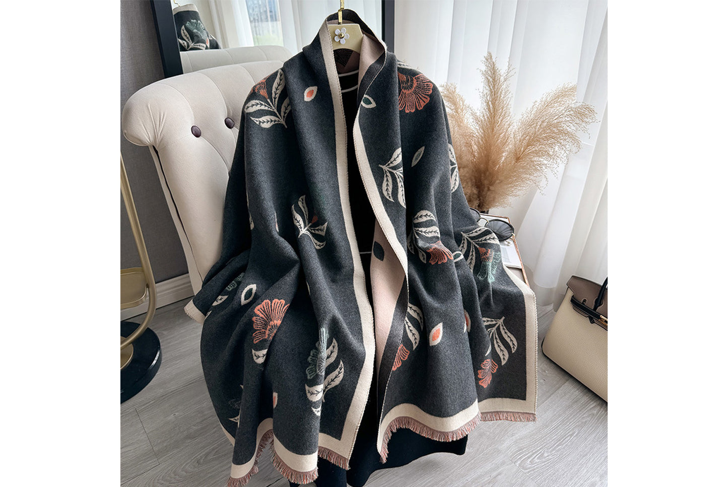 Autumn/Winter Faux Cashmere Floral Print Scarf/Shawl