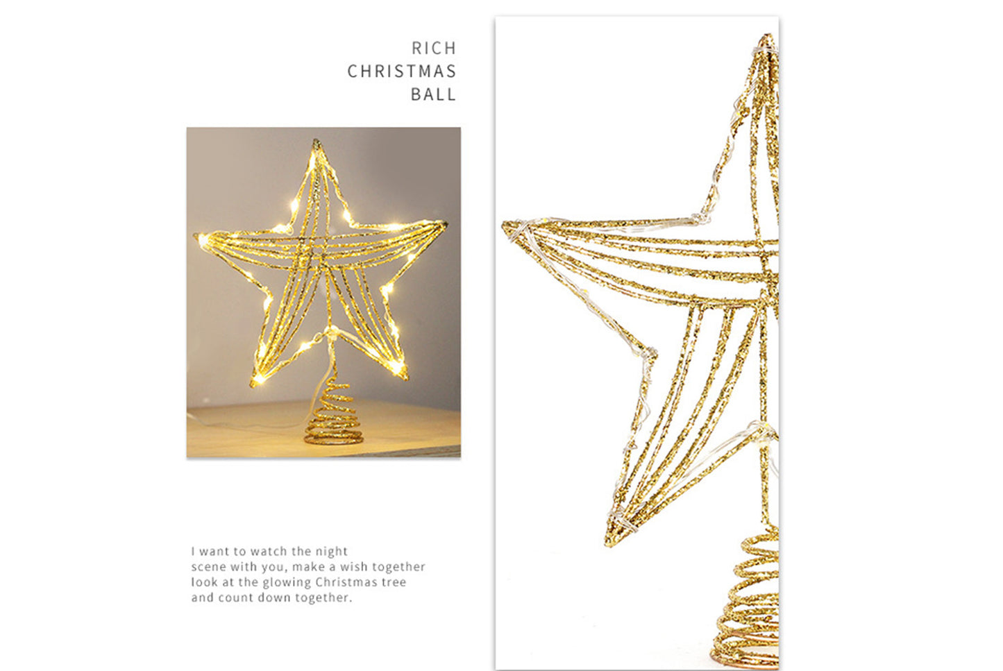 Iron Glitter LED Light-Up Tree Star