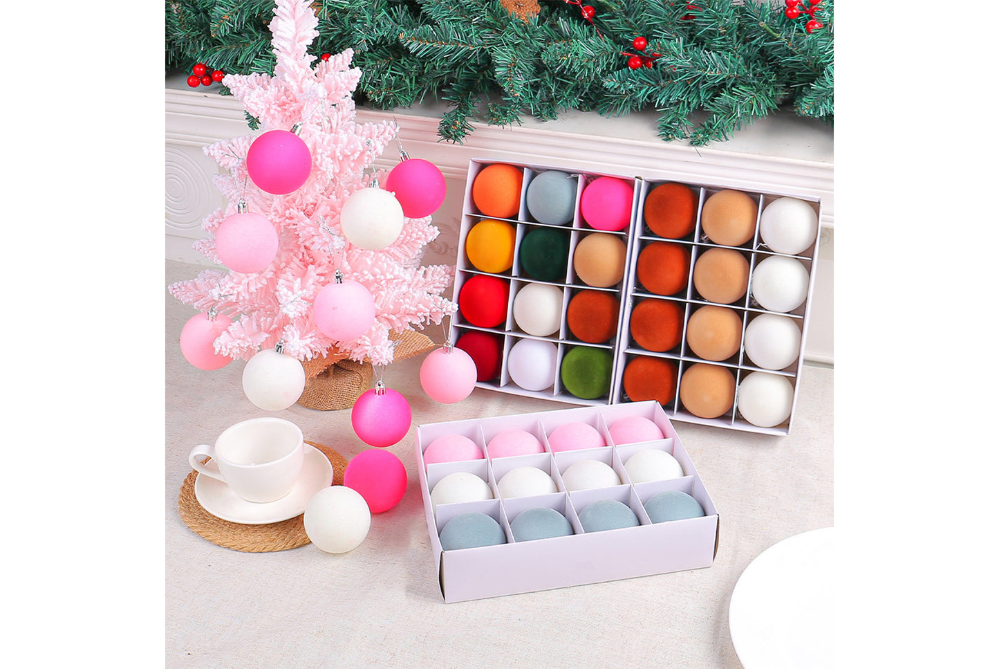 Colorful Flocked Christmas Ball Ornaments