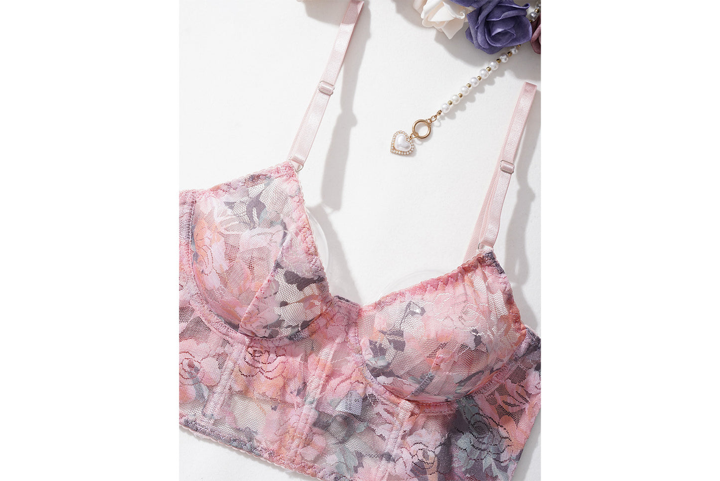 **Lace Floral Fishbone Bra Set - Sexy Sheer Two-Piece Bra**