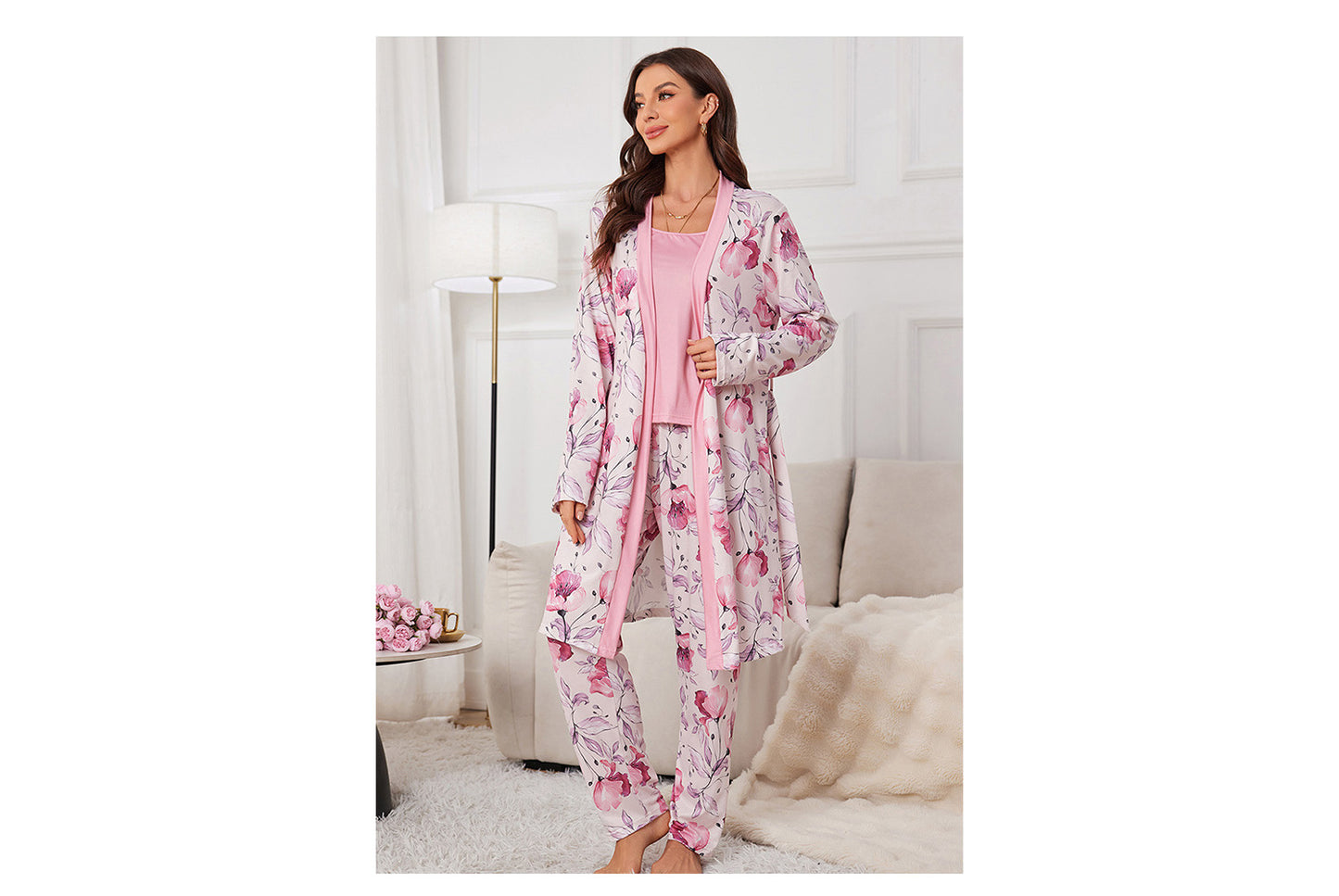 **Three-Piece Nightgown, Pants, and Suspender Nightdress Set**