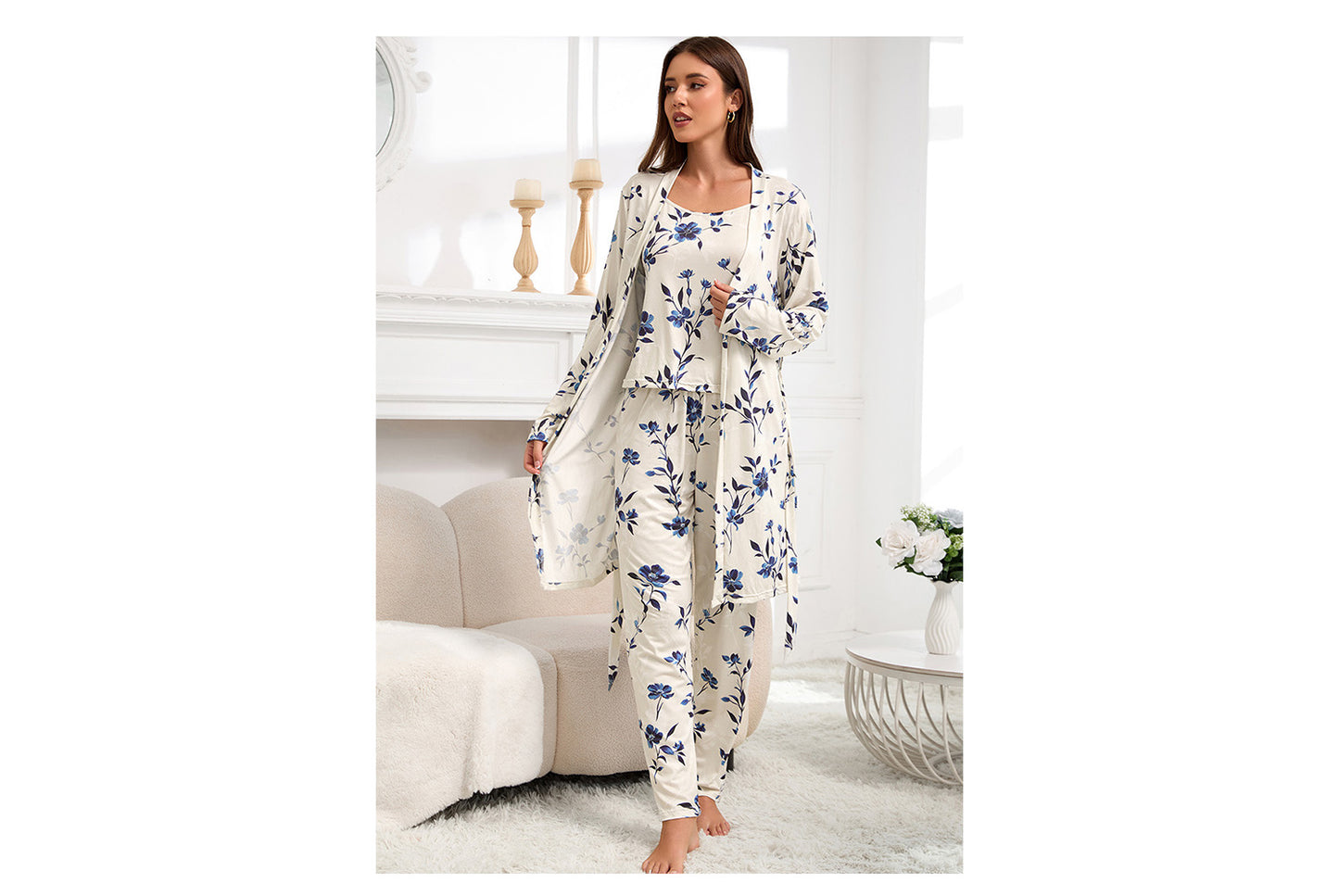 **Three-Piece Nightgown, Pants, and Suspender Nightdress Set**