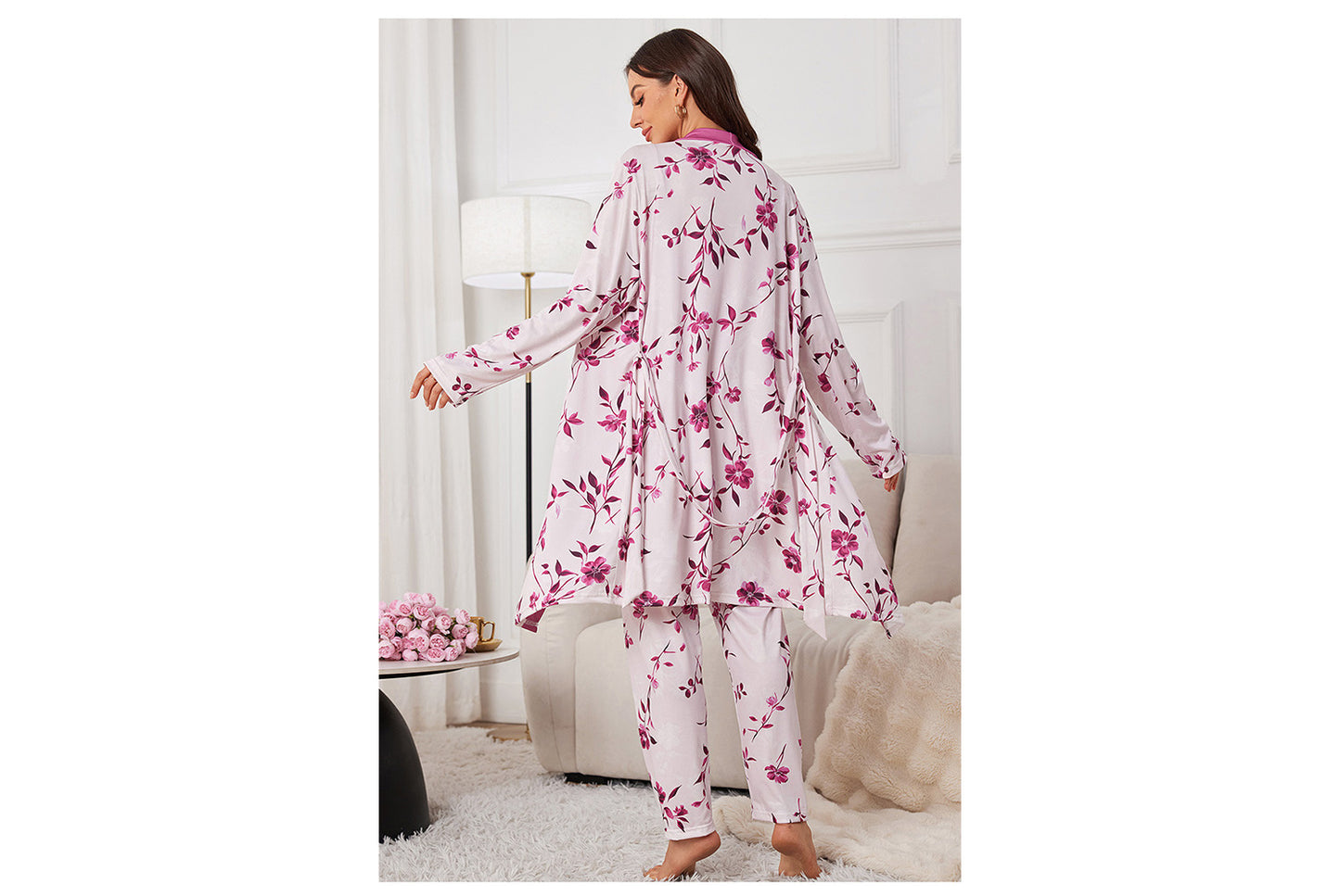 **Three-Piece Nightgown, Pants, and Suspender Nightdress Set**