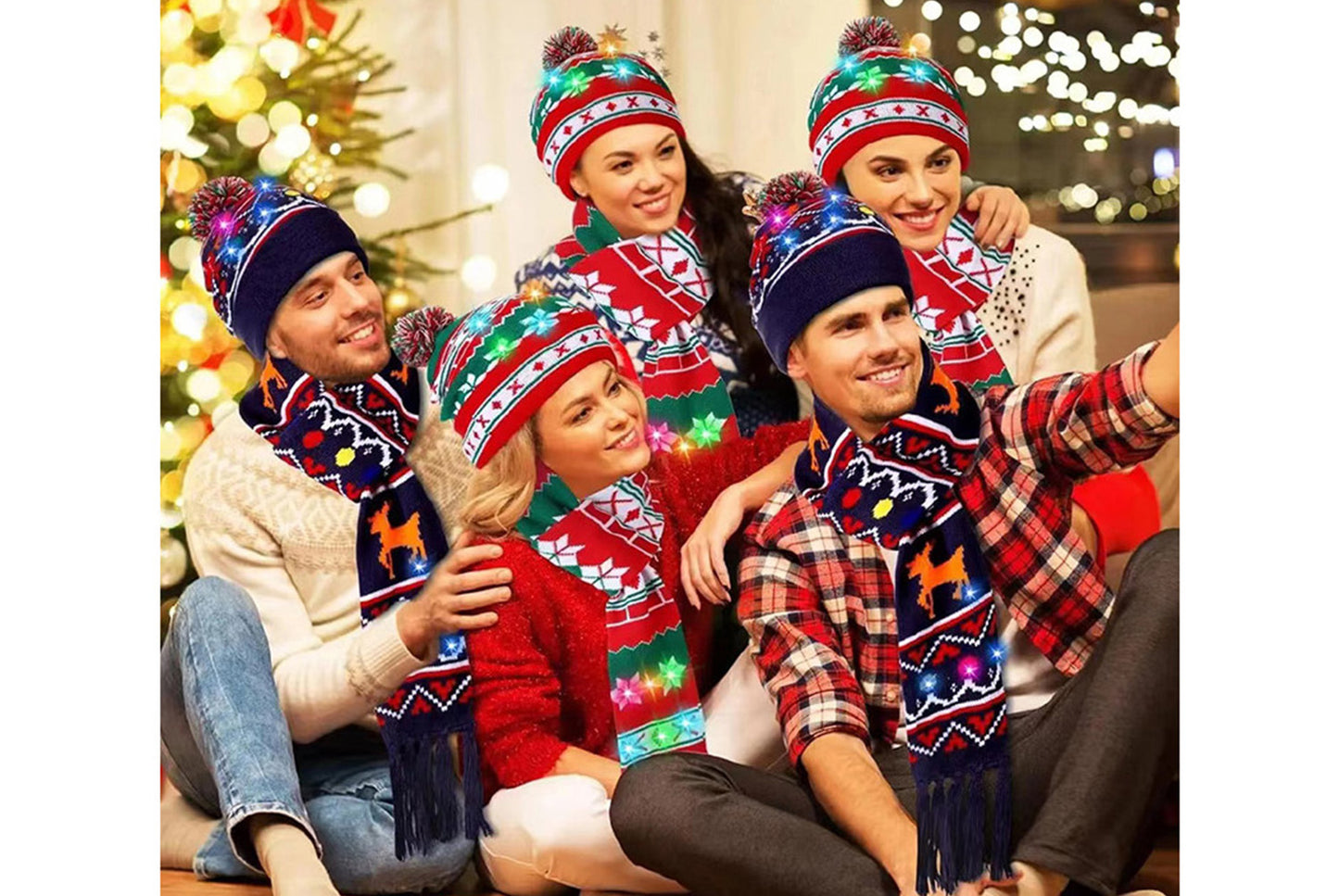 Christmas LED Jacquard Hat and Scarf Set