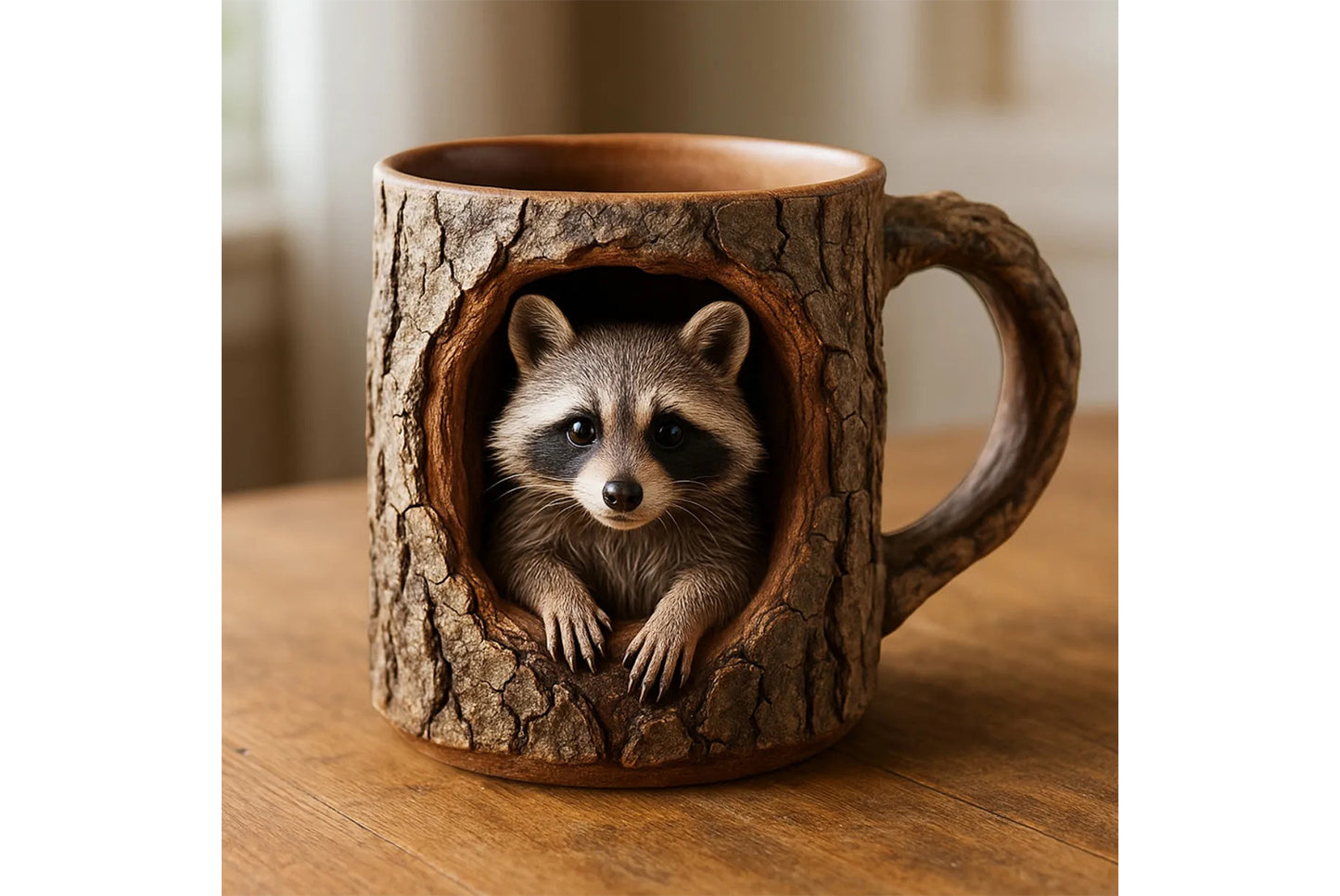 **Handmade Raccoon/Owl Tree Hole Mug | Creative Ceramic Mug**