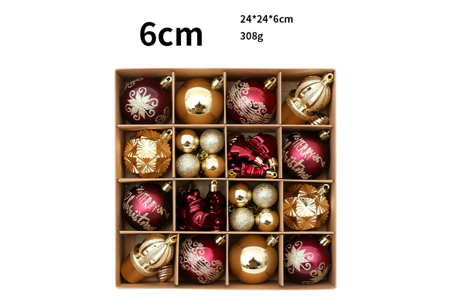 42 Painted Christmas Ball Set - Burgundy and Gold Christmas Tree Ornaments