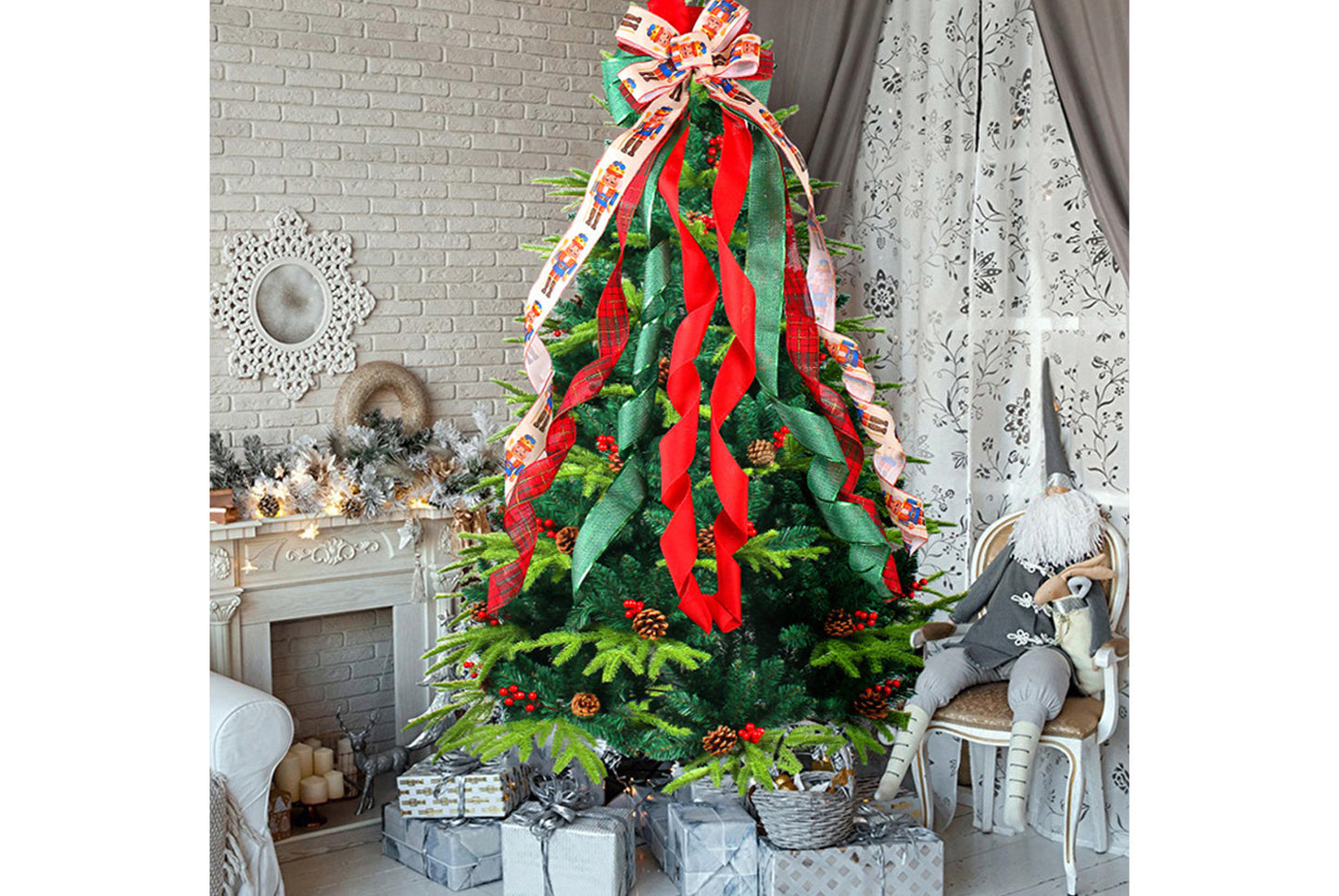 Christmas Tree Bow Hanging Ornament - Holiday Treetop Decoration