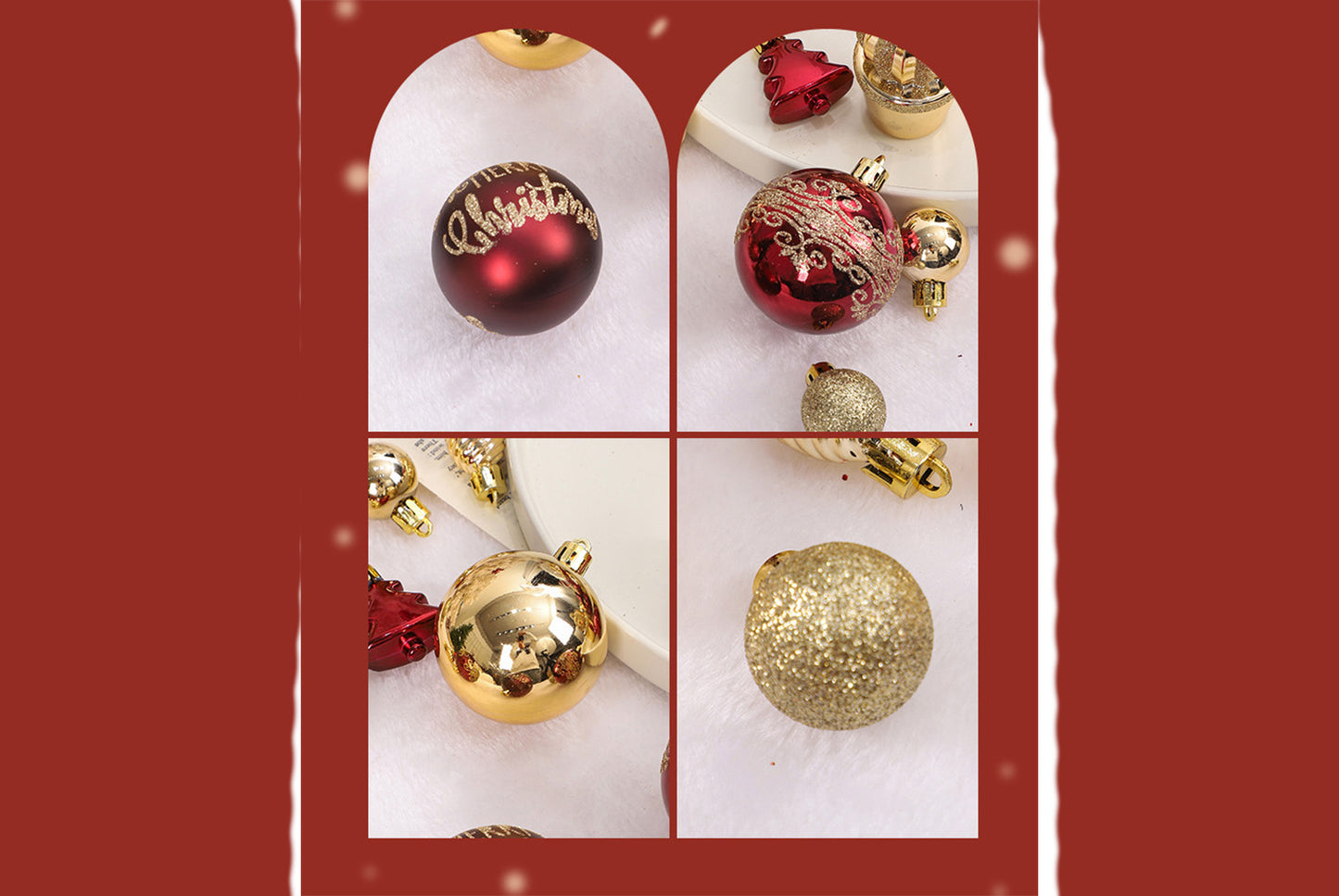 42 Painted Christmas Ball Set - Burgundy and Gold Christmas Tree Ornaments