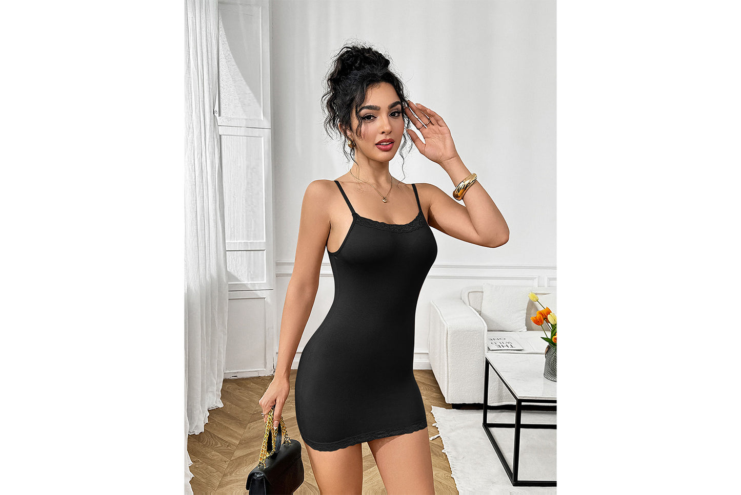 **New Lace Slip Dress, Slim Fit Hip-Wrap Short Skirt**