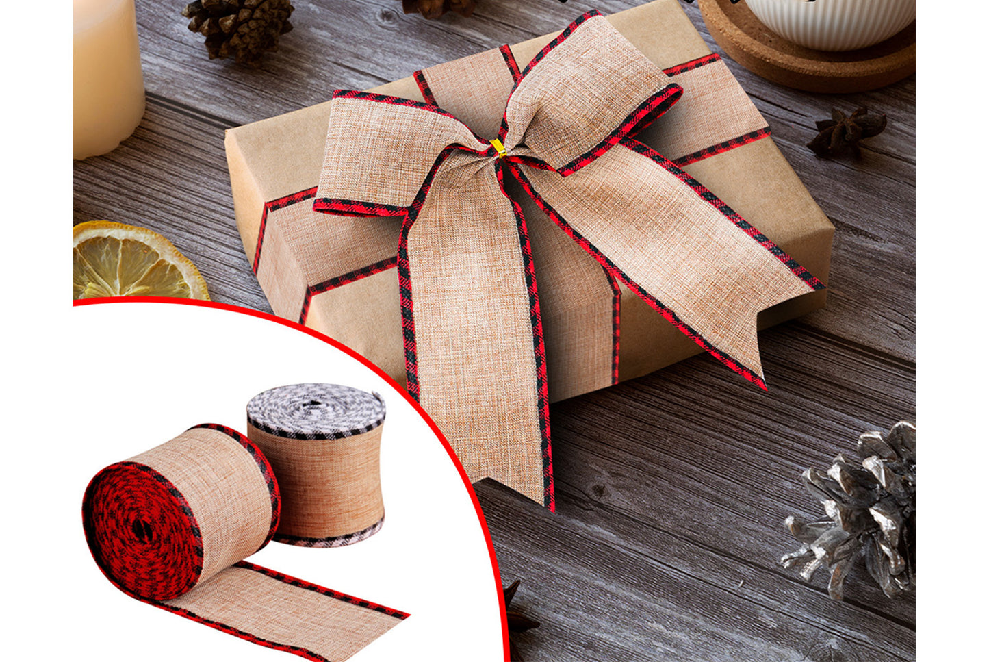 Christmas Linen Plaid Ribbon - DIY Gift Wrapping Decorative Ribbon