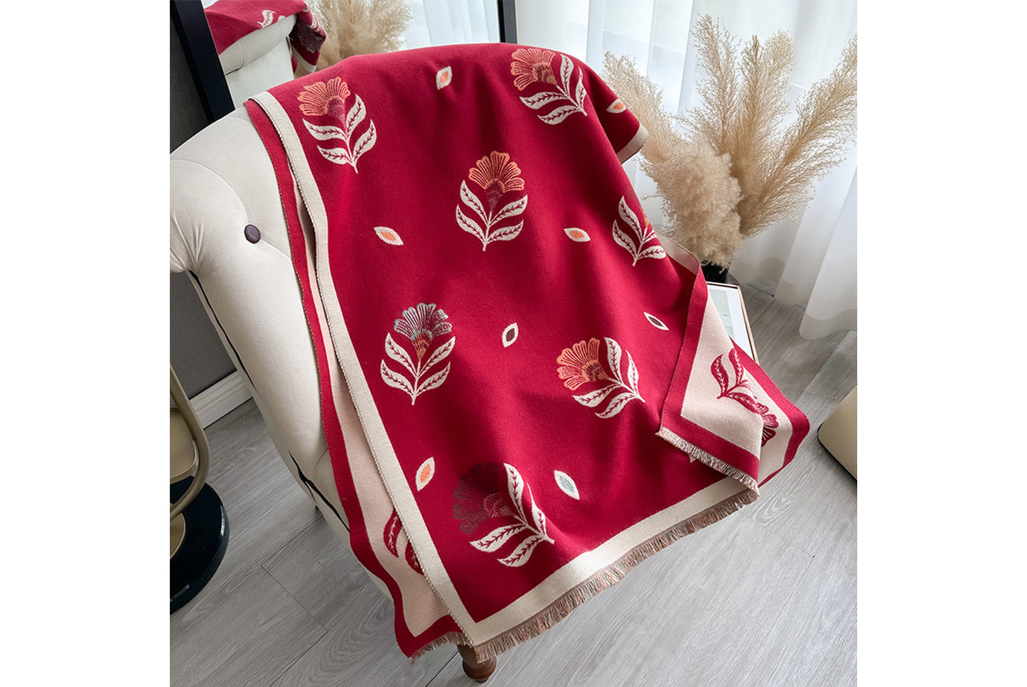 Autumn/Winter Faux Cashmere Floral Print Scarf/Shawl
