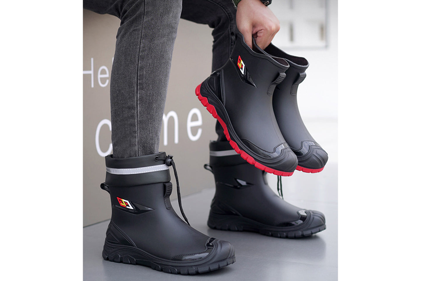 Men's Mid-Calf Fleece-Lined Non-Slip Rain Boots