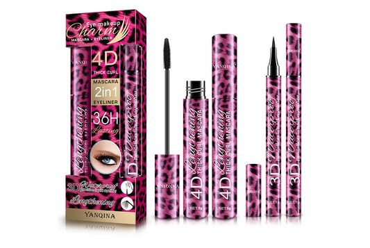 **Leopard Print Eyeliner &amp; Mascara 2-in-1 | Waterproof &amp; Smudge-Proof Makeup Set**