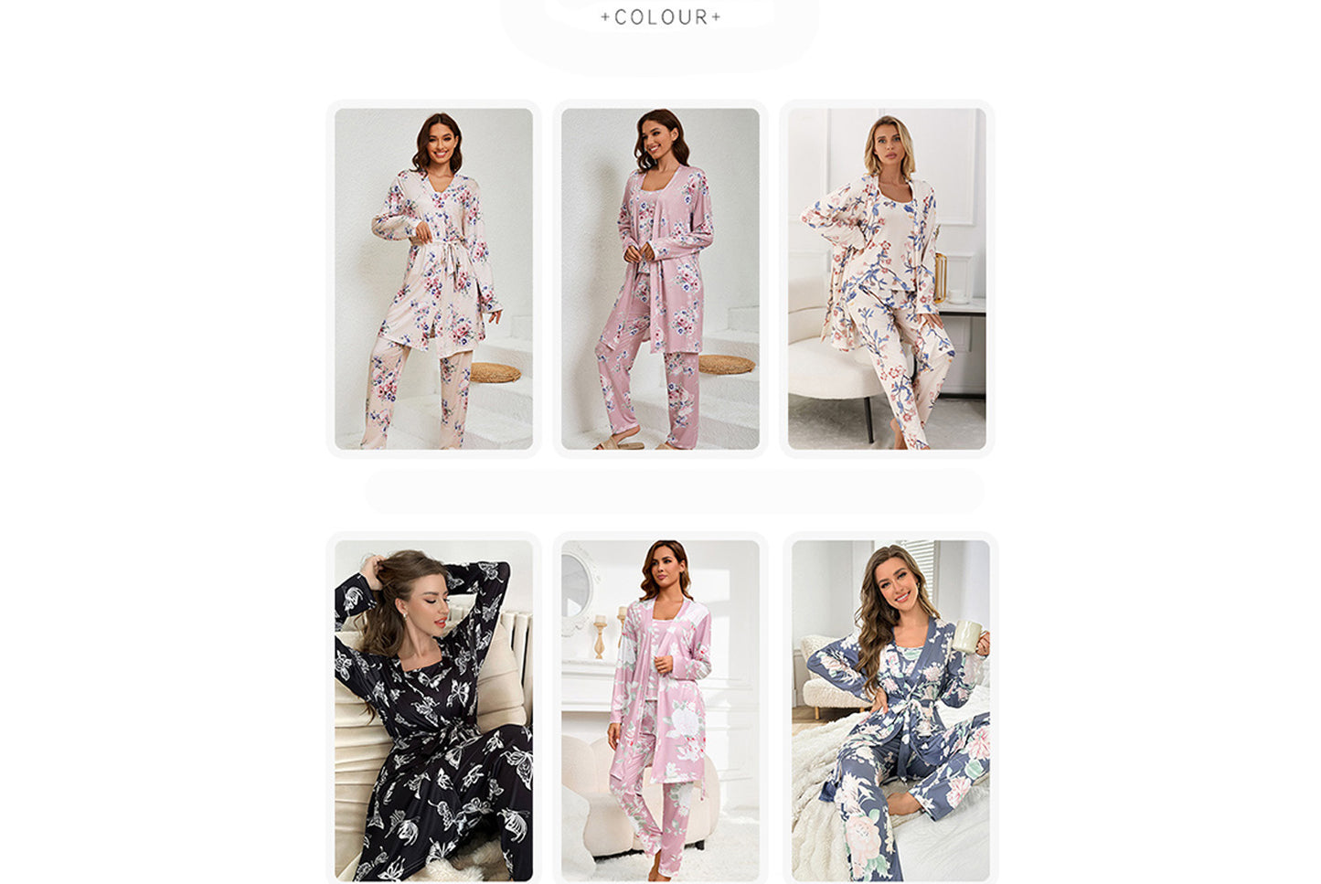 **Three-piece loungewear set with robe, suspenders, and pants**