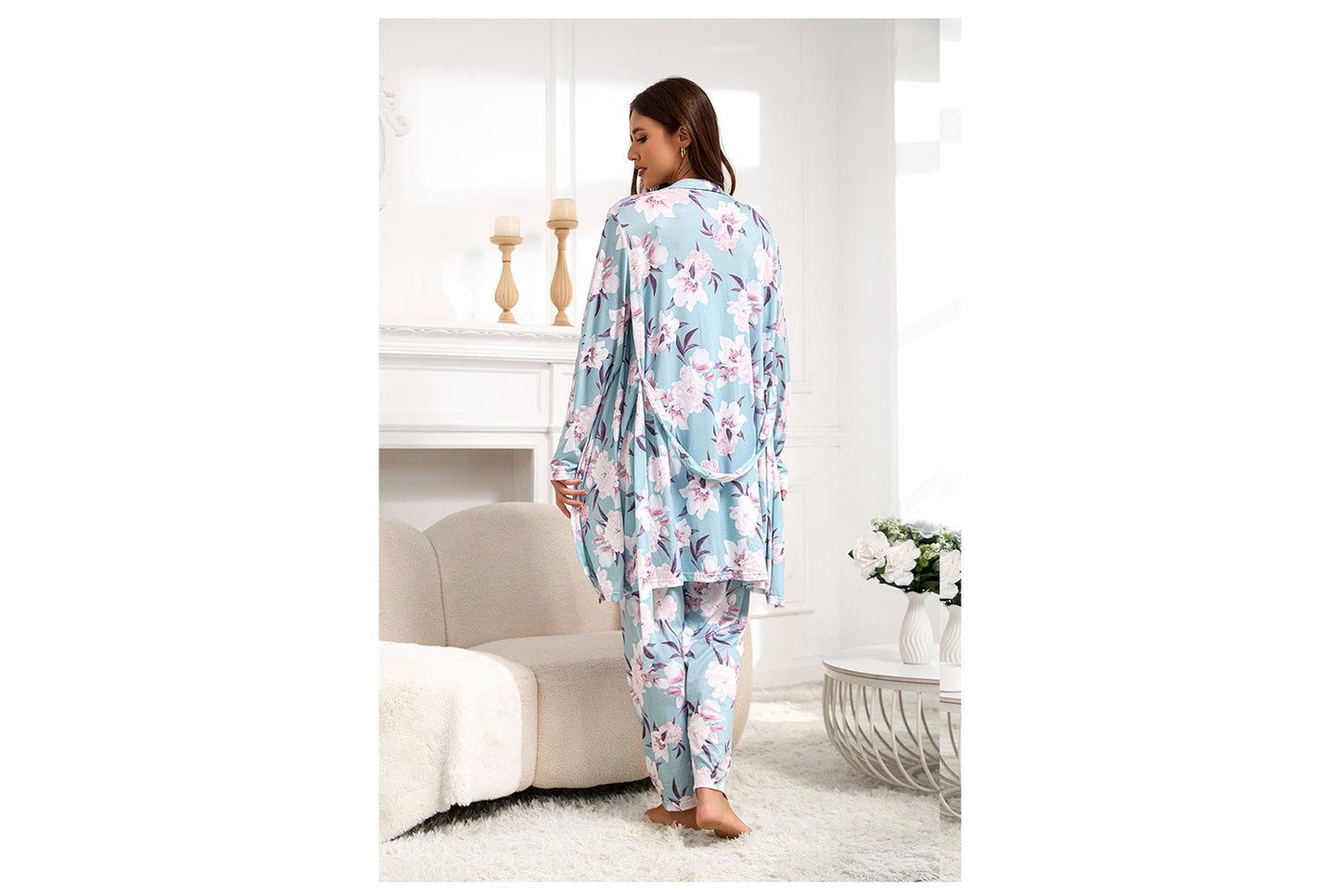 **Three-Piece Nightgown, Pants, and Suspender Nightdress Set**