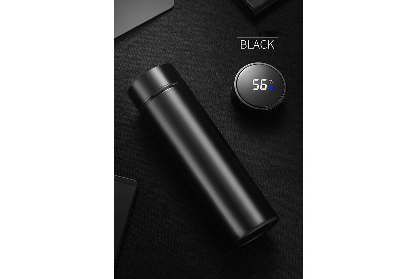 **304 Stainless Steel Smart Temperature-Insulated Water Bottle (Black 500ml)**