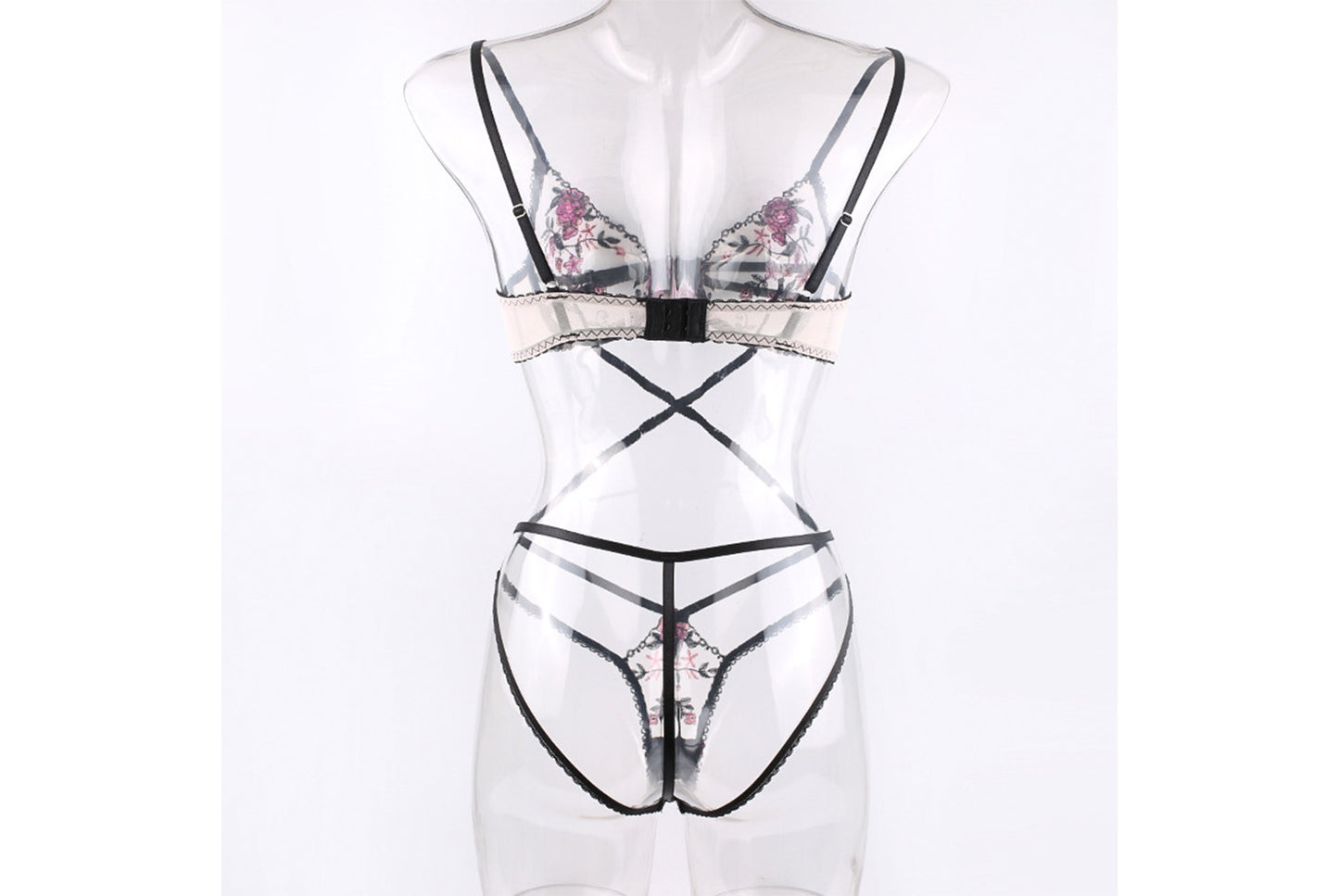 **Floral Embroidered Bandage Lingerie Set**