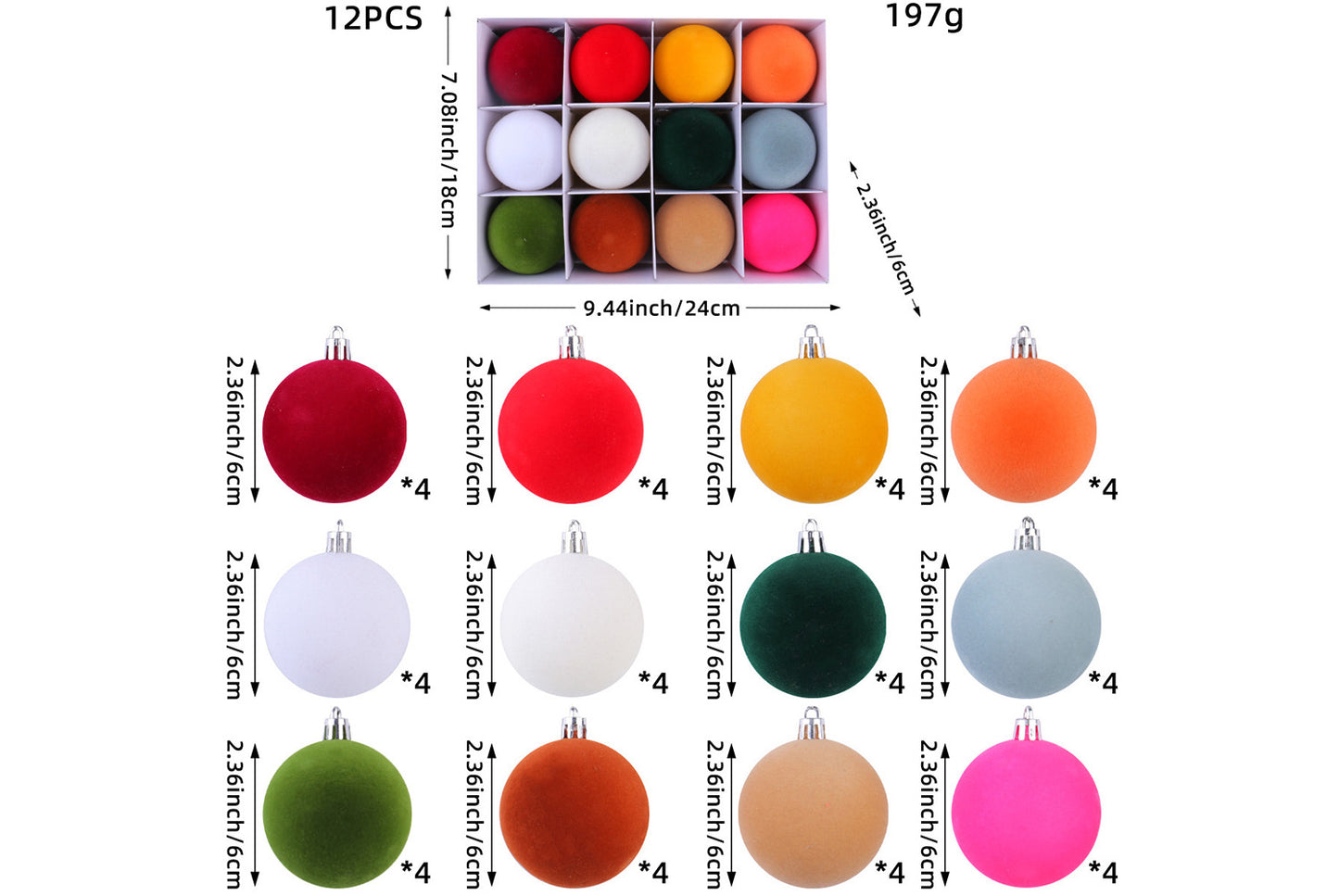 Colorful Flocked Christmas Ball Ornaments