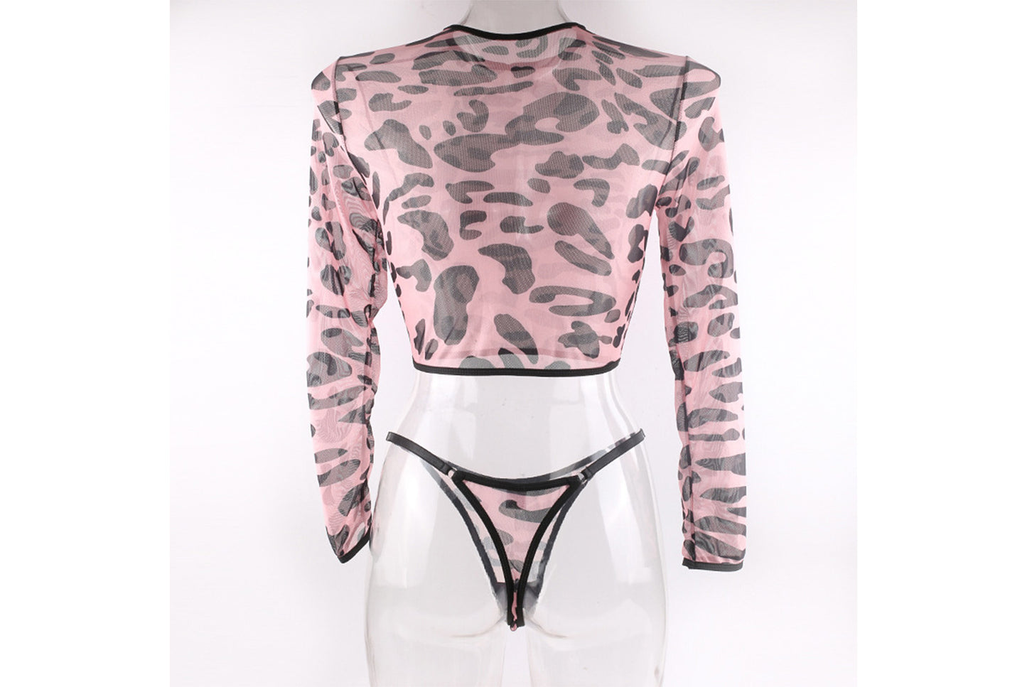 **Leopard Print Seamless Breathable Long-Sleeved Sexy Lingerie Set**