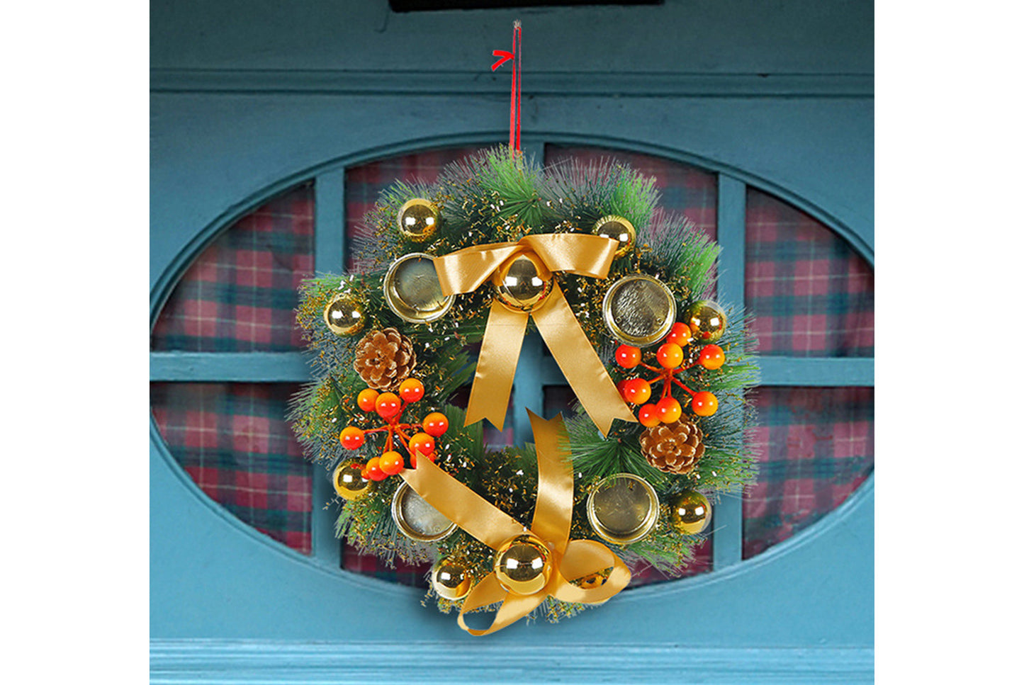 Christmas Candlestick Wreath - Simulated Pine Cone Decorative Wreath