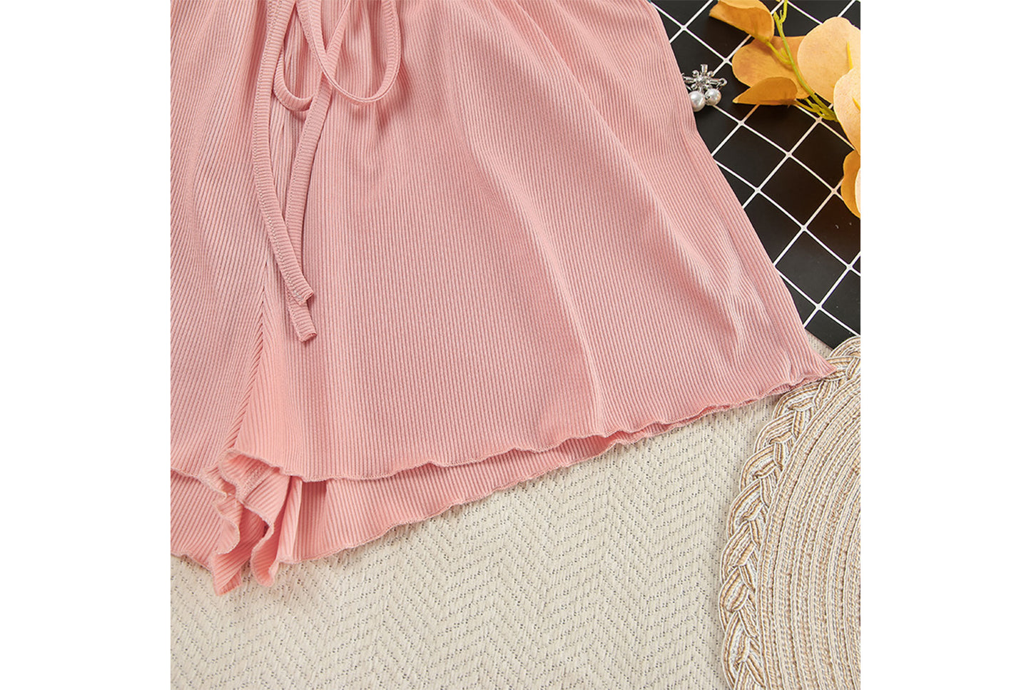 Girl-Style Knitted Midriff-Baring Pajama Set