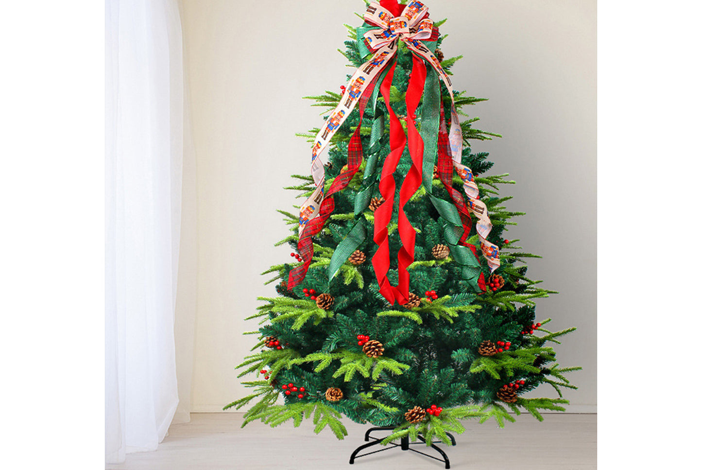 Christmas Tree Bow Hanging Ornament - Holiday Treetop Decoration