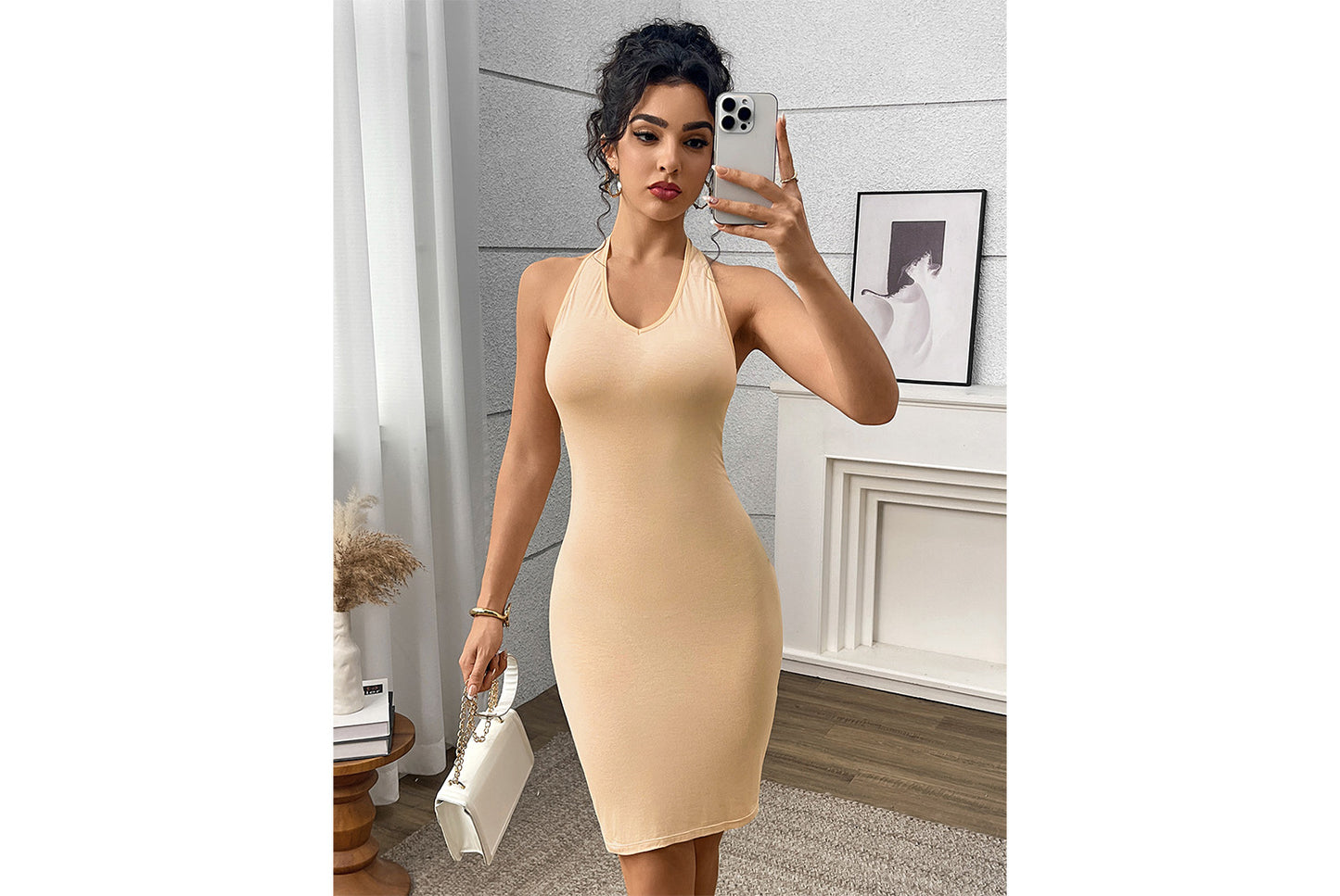 **Solid Color Slimming Dress, Waist-Lifting Slip Dress**