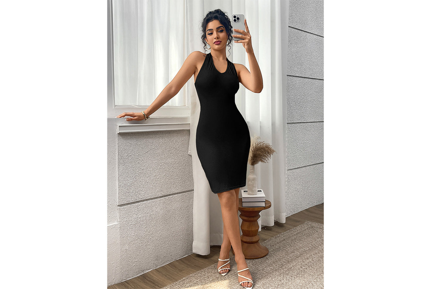**Solid Color Slimming Dress, Waist-Lifting Slip Dress**
