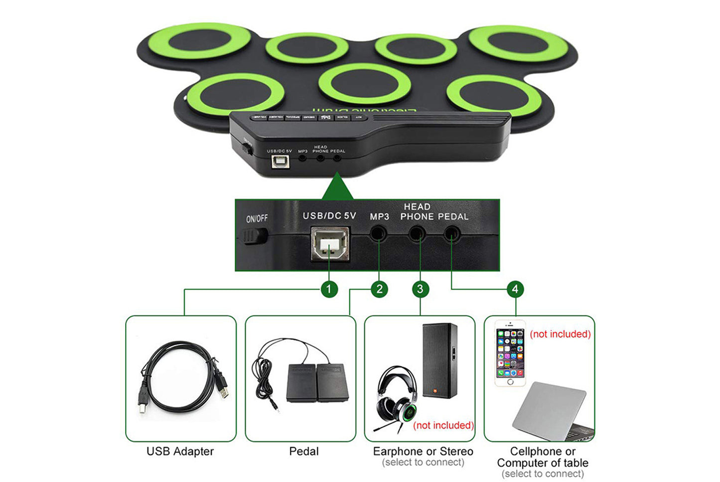 Portable silicone roll drum kit