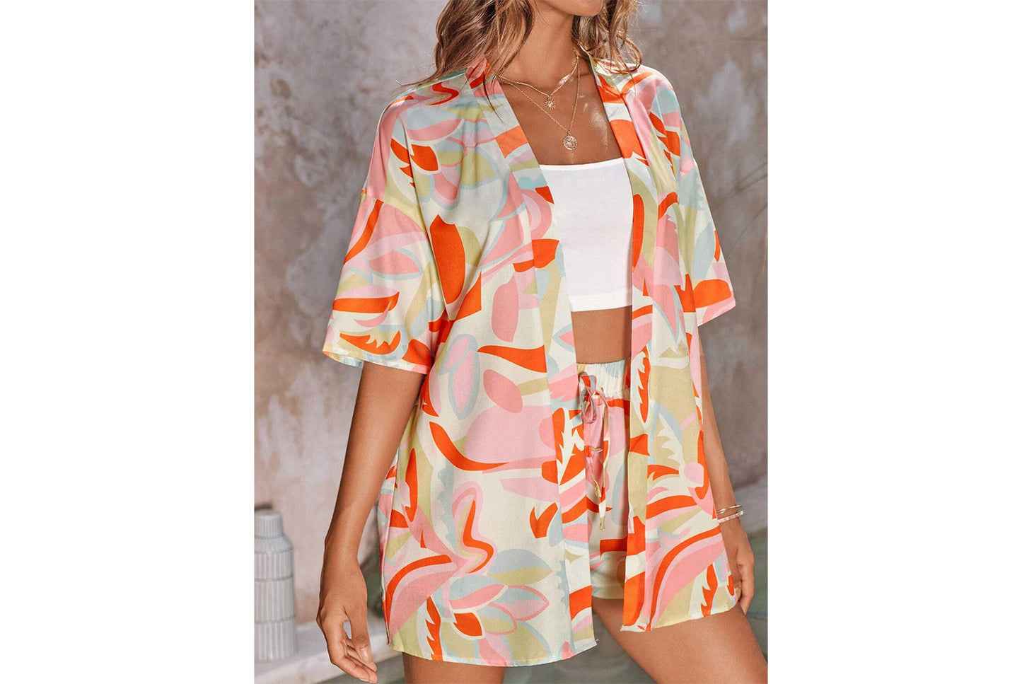 **Summer Casual Printed Cardigan and Shirt Set**