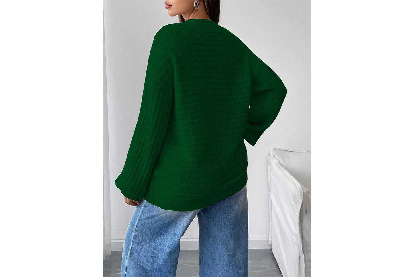 Loose-fitting Ribbed Knit Sweater