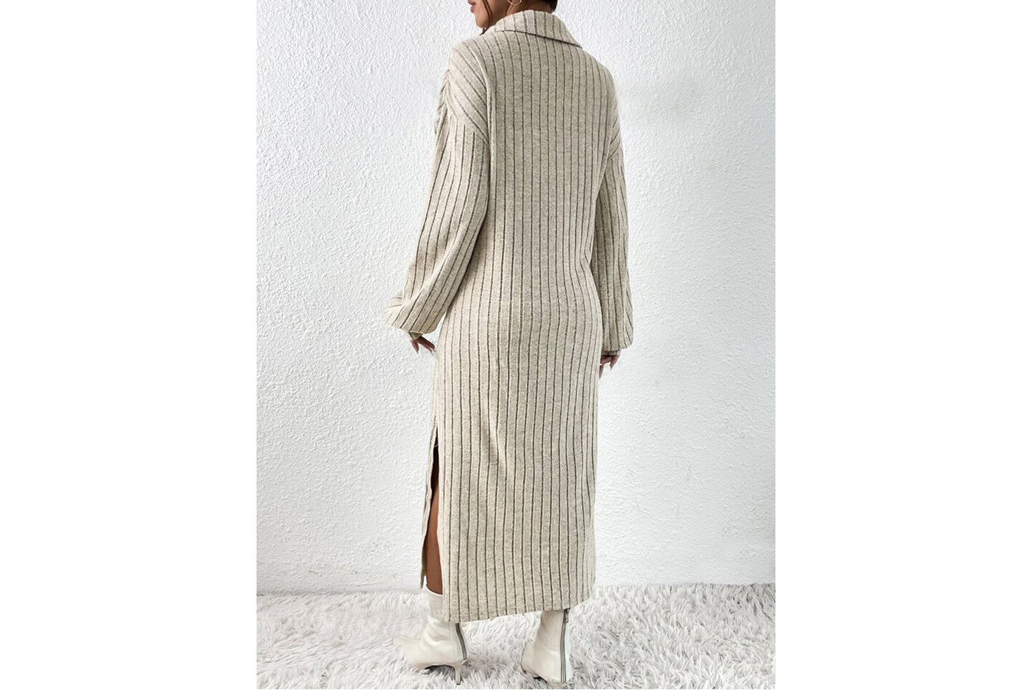 Solid Color Off-Shoulder Slit Dress(No belt)