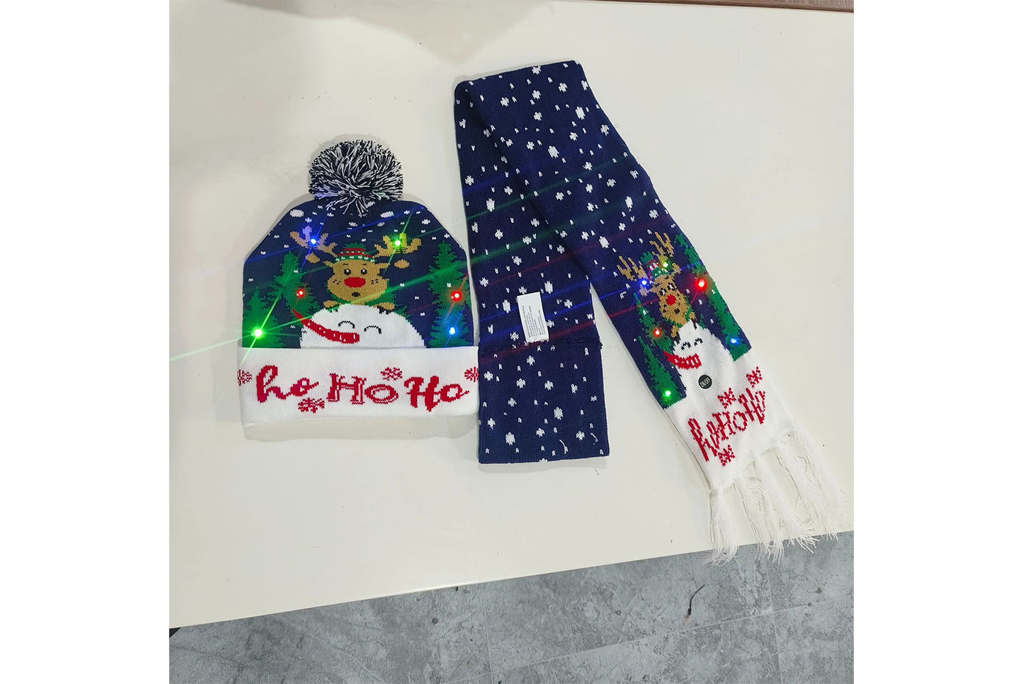 Christmas LED Jacquard Hat and Scarf Set