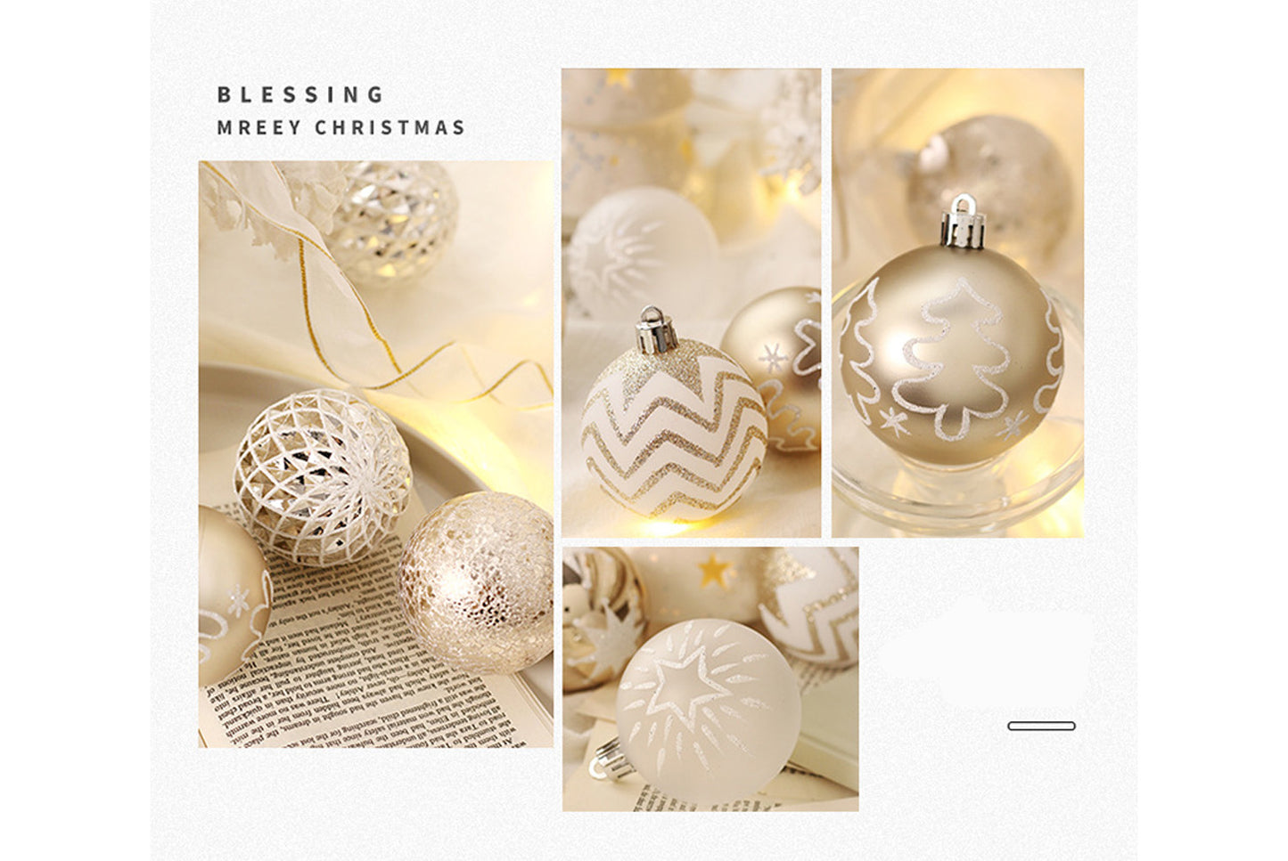 16-Piece Champagne Gold and White Christmas Ball Decoration Set