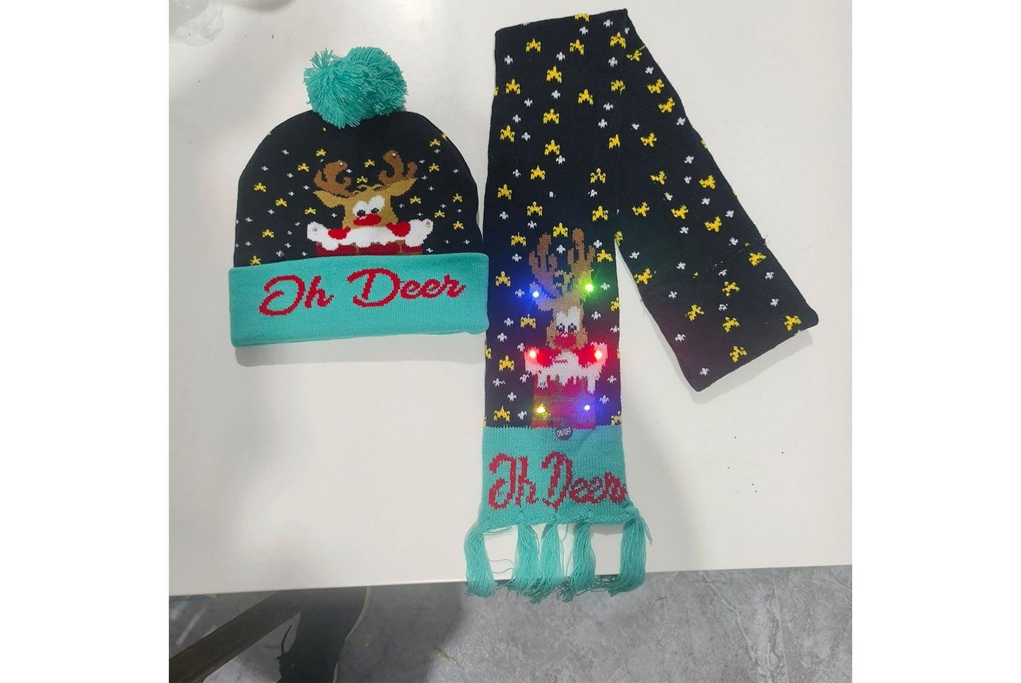 Christmas LED Jacquard Hat and Scarf Set