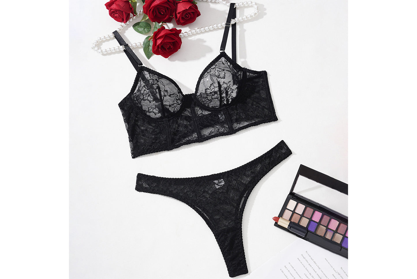 **Lace Floral Fishbone Bra Set - Sexy Sheer Two-Piece Bra**