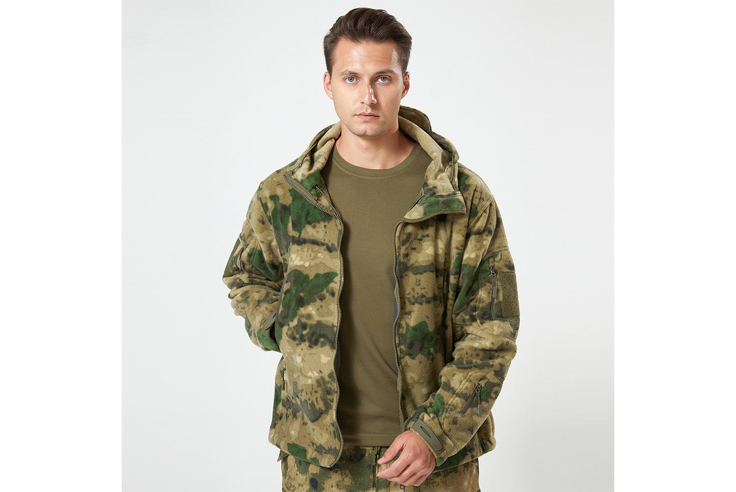 Men's Tactical Camouflage Fleece Hooded Jacket