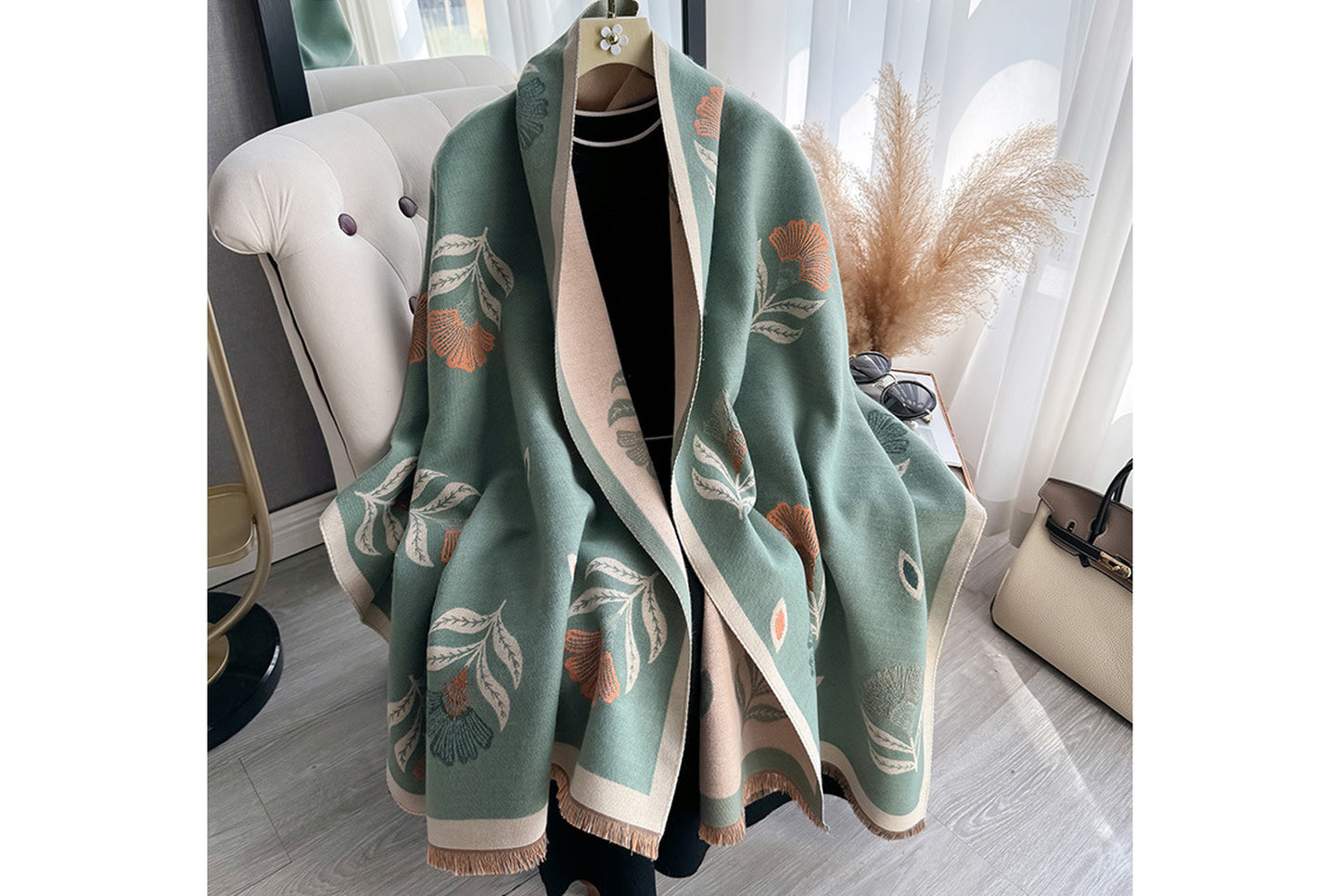 Autumn/Winter Faux Cashmere Floral Print Scarf/Shawl