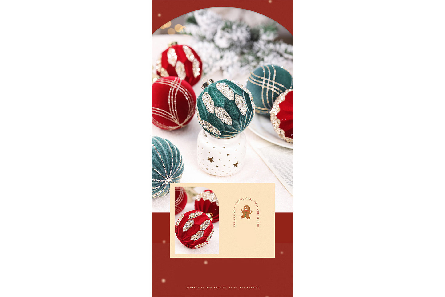 10cm Colored Diamond Flocked Christmas Ball Pendant Set (4-Pack)